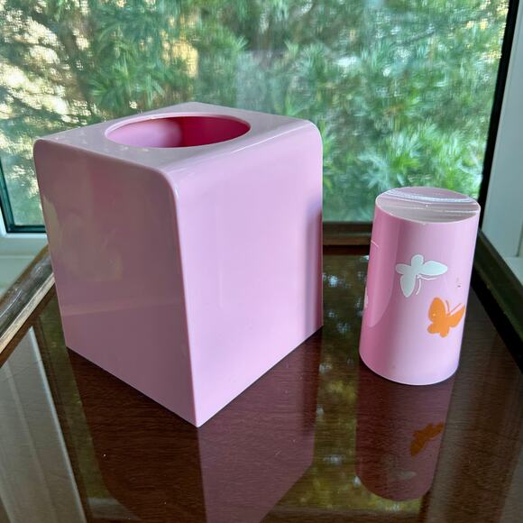 Vintage Pink Butterfly Bathroom Set – Tissue Box Cover & Cup - Picture 2 of 11